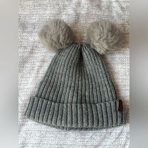 Bench Grey Ribbed Double Pom Pom Kids Beanie